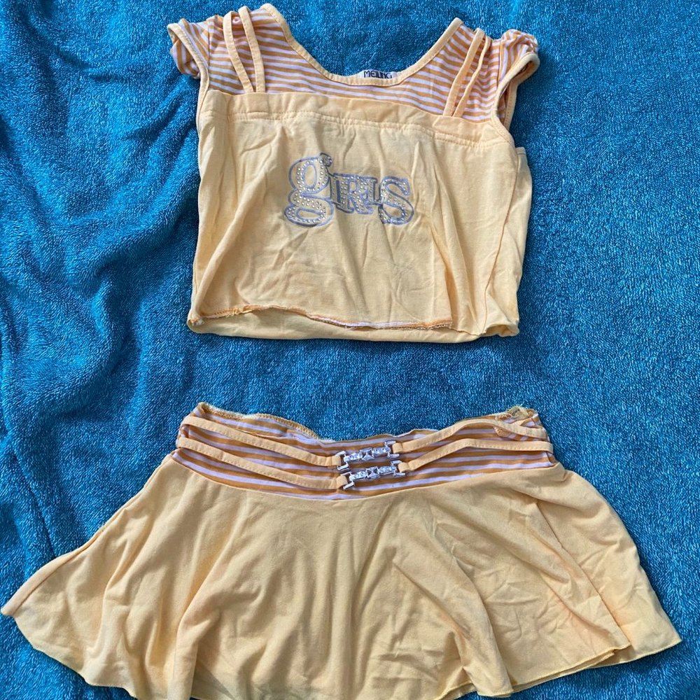 Meiling Fashion Girls yellow Crop Top and Mini Skirt - Youth Medium